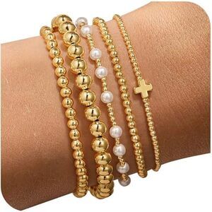 Easter Gifts For Kids Teens Women Toddlers - 14K Gold Plated Beaded Bracelets
